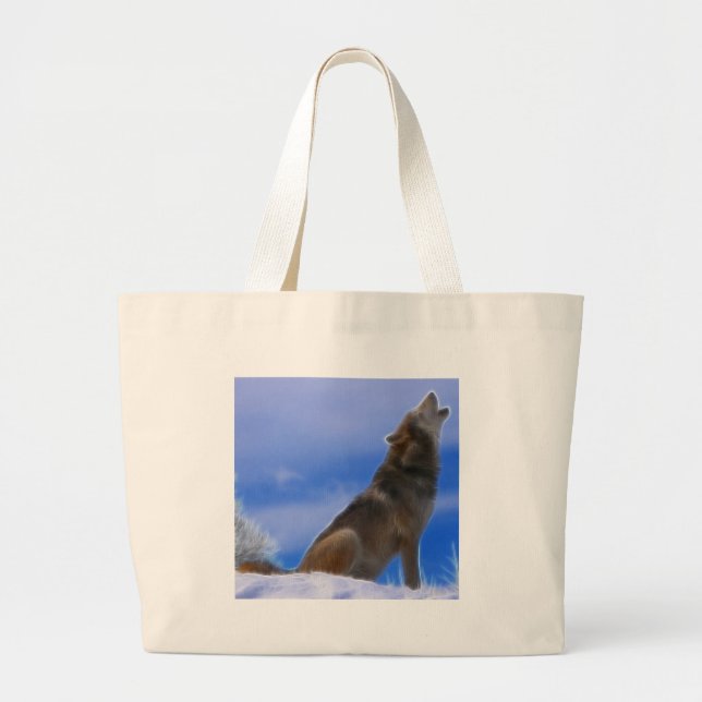 Lonely Howling Endangered Gray Wolf Large Tote Bag (Front)