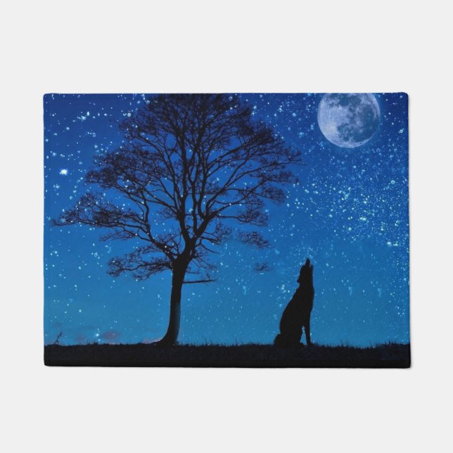 Lonely Howling Wolf Doormat (Front)