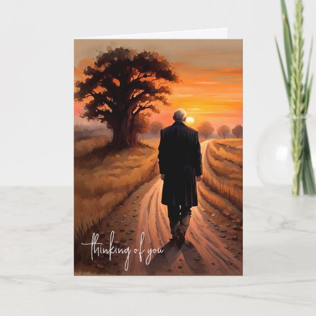 Lonely Man Walking Dirt Path Thinking Of You Card (Front)