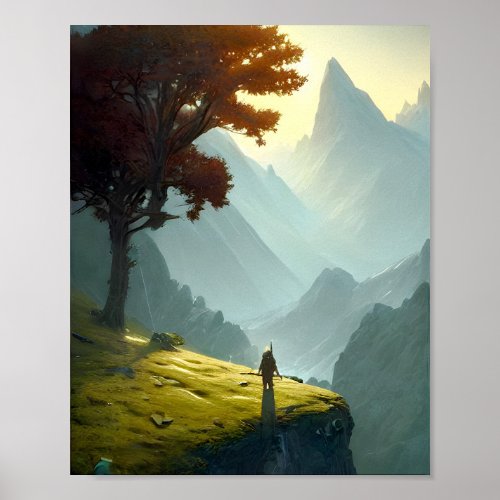 Lonely mountain tree _ Landscape Graphic Art Poster