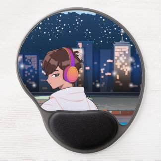 Lonely Night Vibes Anime Boy Illustration Gel Mouse Pad