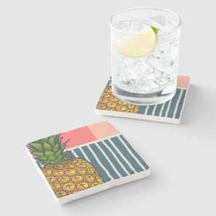 Lonely pineapple vibrant design stone coaster