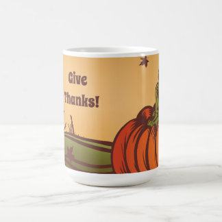 Lonely pumpkin one the field. Autumn leaves fall. Coffee Mug