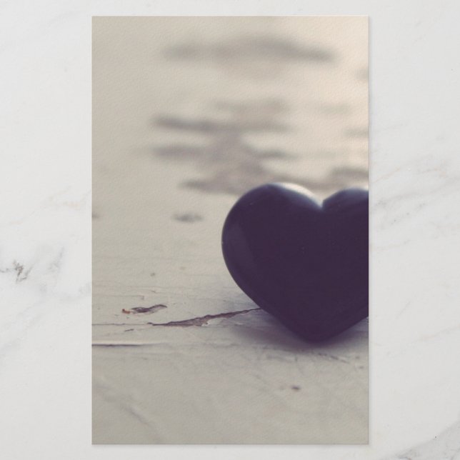 Lonely Purple Stone Heart on a Wet Sandy Beach Stationery (Front)
