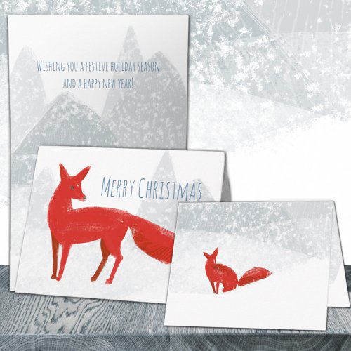 Lonely Red Nordic Fox Merry Christmas Holiday Card