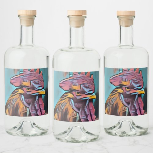 Lonely rooster with an expressive look  acrylic tu liquor bottle label