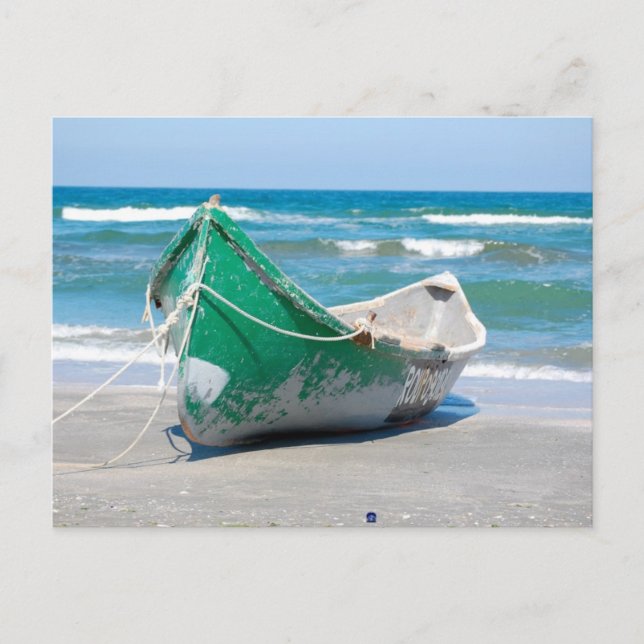Lonely-row-boat607 Row boat ocean beach shore wave Postcard (Front)