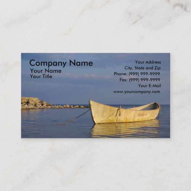 Lonely row boat at sunset business card (Front)