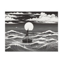 Lonely Sailboat in Moonlit Waves