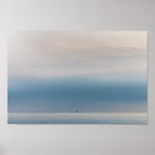 Lonely Sailing Boat Seascape Photograph Poster