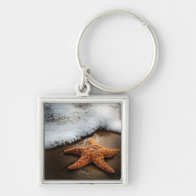 Lonely Starfish On The Beach Keychain (Front)