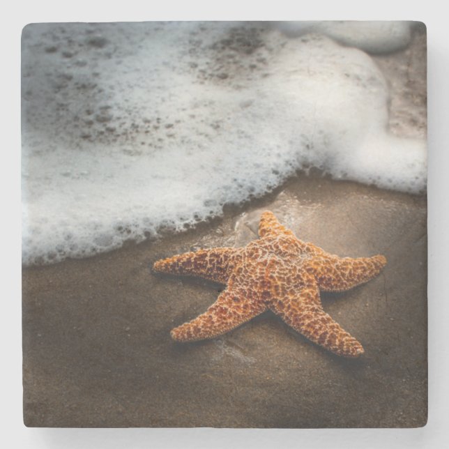Lonely Starfish On The Beach Stone Coaster (Front)