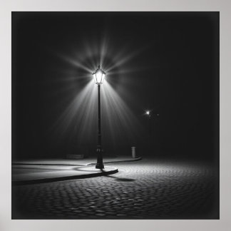 Lonely Streetlamp – A Haunting Charcoal Nocturne Poster