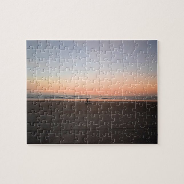 Lonely Sunrise Bike Ride on the Beach  -  8x10 Jigsaw Puzzle (Horizontal)