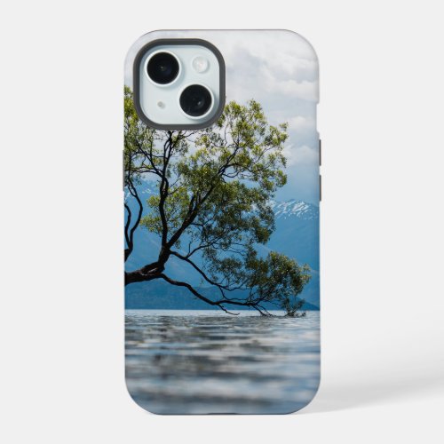 Lonely Tree by Lake Mountain Calm Landscape iPhone 15 Case
