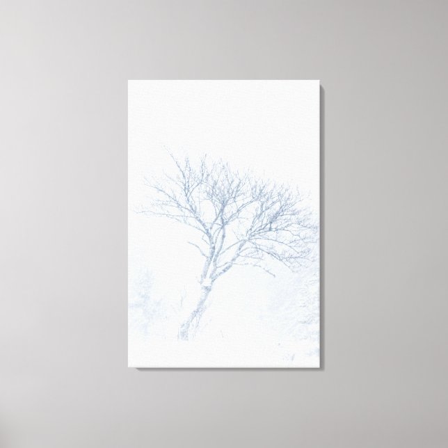 Lonely tree during snow storm in winter canvas print (Front)