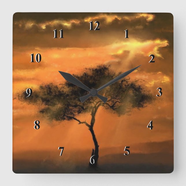 Lonely Tree Sunbeams Modern Wall Clock (Front)