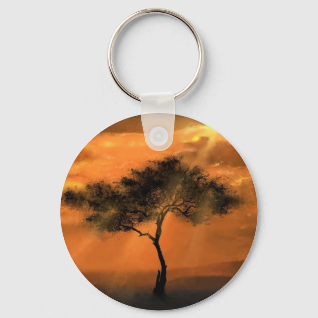 Lonely Tree Sunbeams Sunset Keychain (Front)