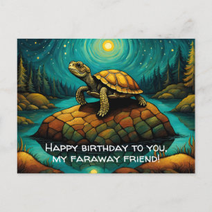 Lonely Turtle Long Distance Friend Birthday Postcard