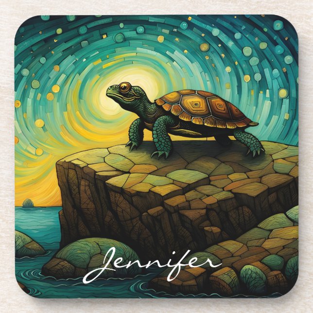 Lonely Turtle Thinking of You Name Beverage Coaster (Front)