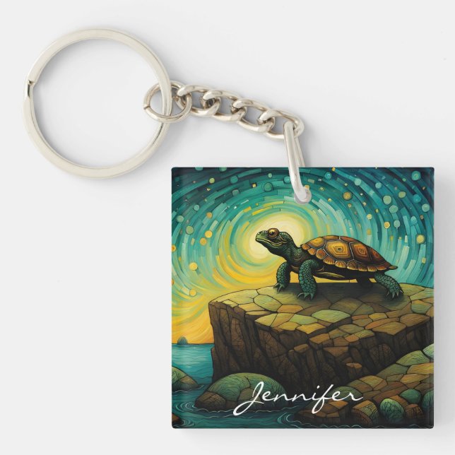 Lonely Turtle Thinking of You Name Keychain (Front)