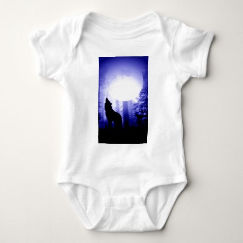 Lonely Wolf Howling at Moon Baby Bodysuit