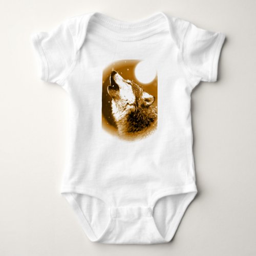Lonely Wolf Howling at Moon Baby Bodysuit