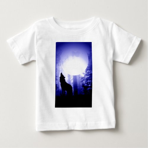 Lonely Wolf Howling at Moon Baby T_Shirt