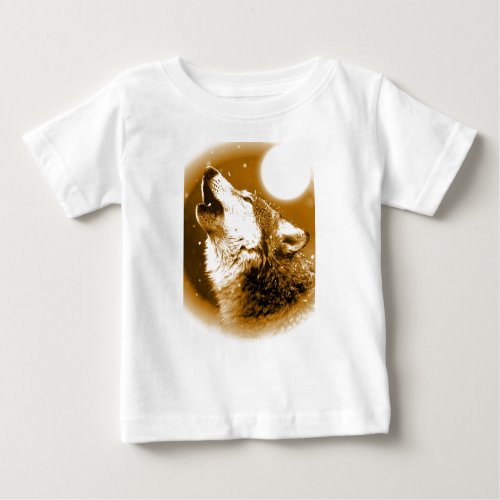 Lonely Wolf Howling at Moon Baby T_Shirt