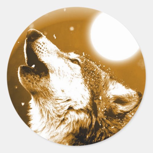 Lonely Wolf Howling at Moon Classic Round Sticker