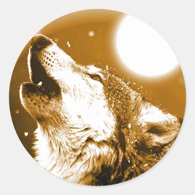 Lonely Wolf Howling at Moon Classic Round Sticker (Front)