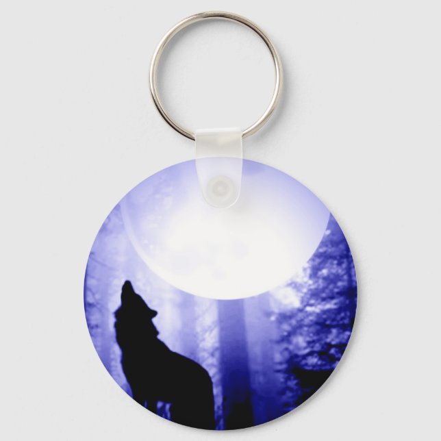 Lonely Wolf Howling at Moon Keychain (Front)