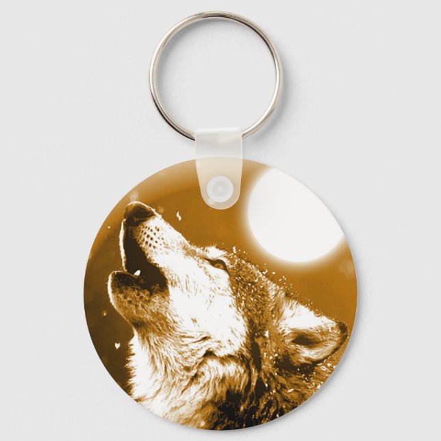 Lonely Wolf Howling at Moon Keychain (Front)
