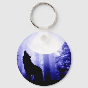Lonely Wolf Howling at Moon Keychain