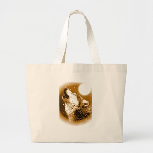 Lonely Wolf Howling at Moon Large Tote Bag