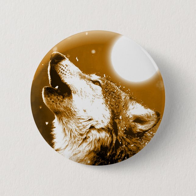 Lonely Wolf Howling at Moon Pinback Button (Front)