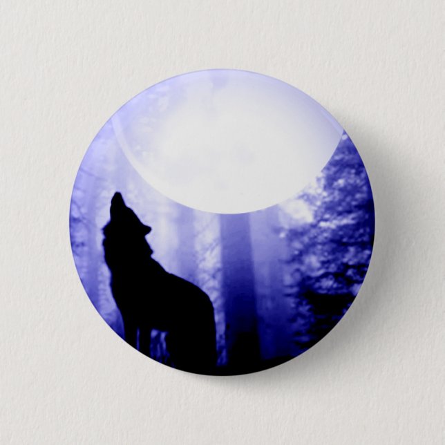Lonely Wolf Howling at Moon Pinback Button (Front)