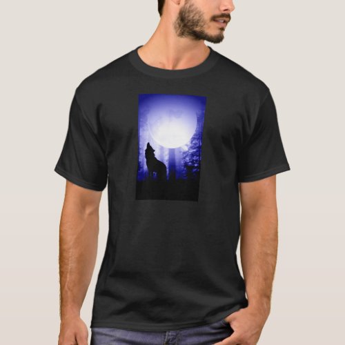 Lonely Wolf Howling at Moon T_Shirt