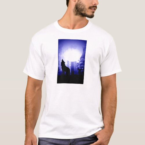 Lonely Wolf Howling at Moon T_Shirt