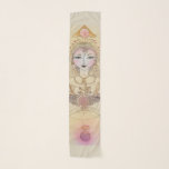 Long (10" x 45"), White chiffon mystical scarf<br><div class="desc">A beautiful scarf with a golden image of goddess to always keep you company wherever you go.</div>