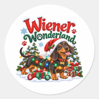 Long and Merry Christmas Funny Dachshund Xmas Classic Round Sticker