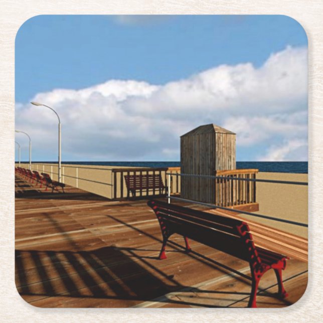 Long Beach boardwalk Square Paper Coaster (Front)