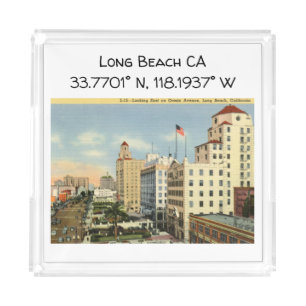 Long Beach CA Map Coordinates Vintage Style Acrylic Tray