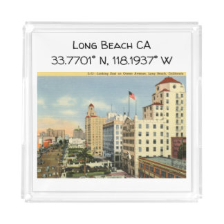 Long Beach CA Map Coordinates Vintage Style Acrylic Tray