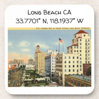 Long Beach CA Map Coordinates Vintage Style Beverage Coaster