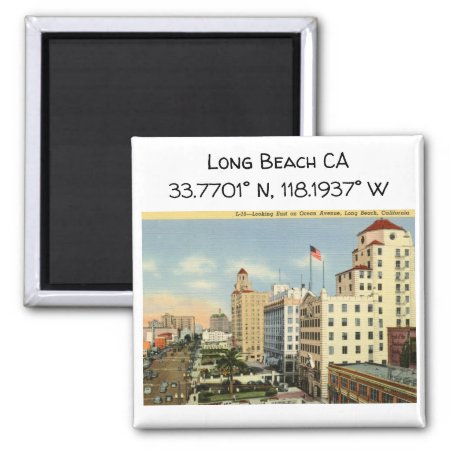 Long Beach Ca Map Coordinates Vintage Style Magnet