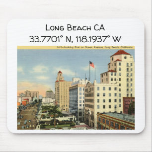 Long Beach CA Map Coordinates Vintage Style Mouse Pad