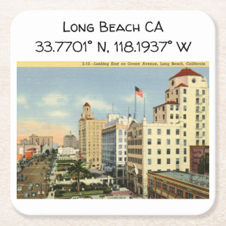 Long Beach CA Map Coordinates Vintage Style Square Paper Coaster