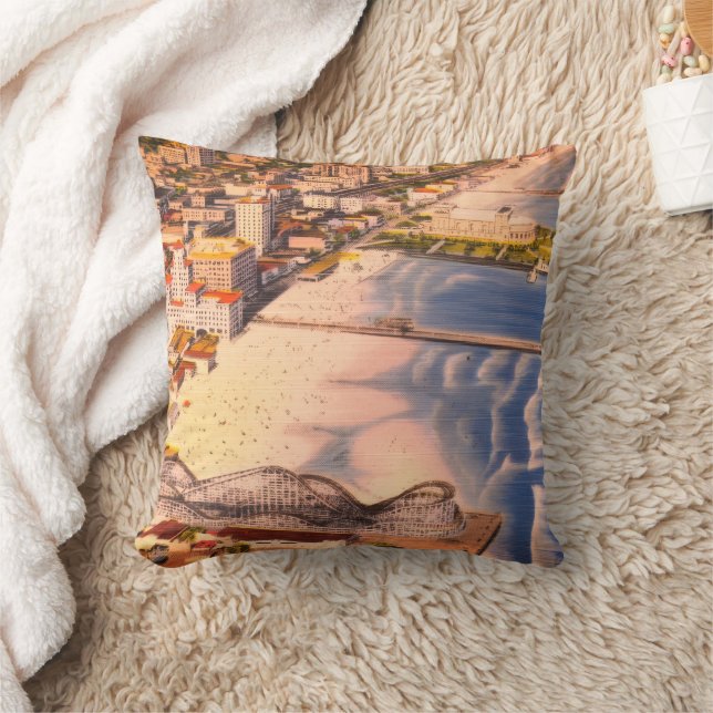 Long Beach CA – Retro Coastal Boardwalk Photo Throw Pillow (Blanket)