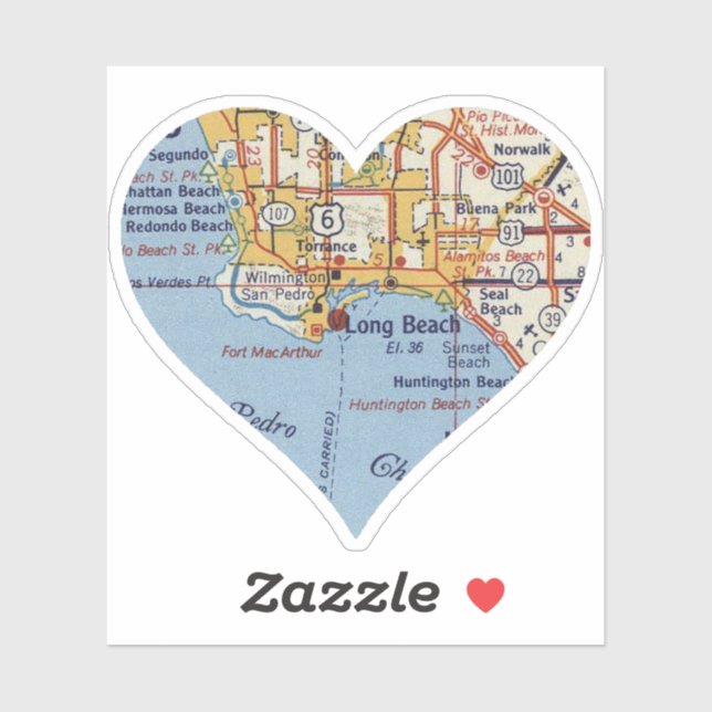 Long Beach CA Vintage Map Sticker (Sheet)